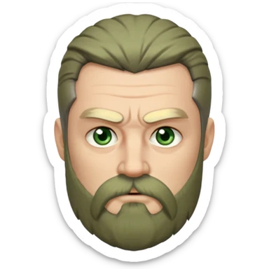 Greenish grey eyed adult man with sad eyes, poor short dark grey hair and a very long viking beard hanging. Pale skin. He's serious and looks tired. Make sure his hair and beard are both dark grey. sticker