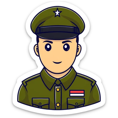 army soldier with formal military cap, front view portrait sticker