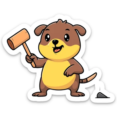 person whacking a mole with a mallet, both with funny expressions sticker