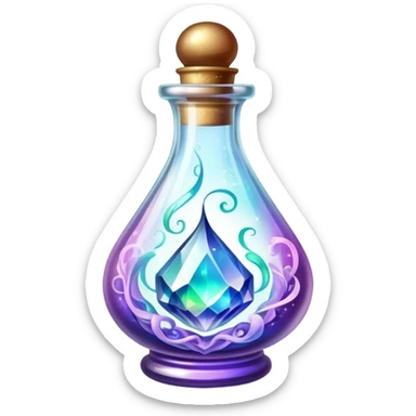 An ornate beautiful crystal vial containing a magical potion sticker
