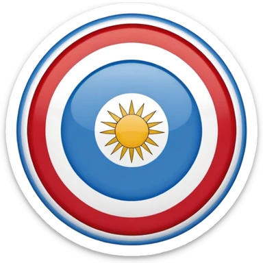 Bandera de Paysandú Uruguay.  La bandera de Paysandú es dos franjas horizontales a los bordes, azul con rojo en el medio, en el centro es blanca con un círculo azul y rojo sticker