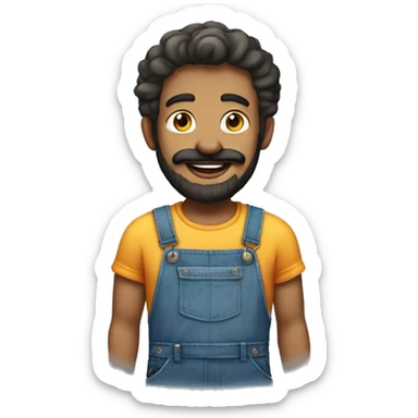 a man with small  dark moustache and beard happy smiling face wearing dungarees sticker