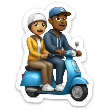 man and woman sitting on a scooter wearing   sweatpants and caps sticker