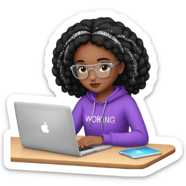 black pretty girl working hard with sparkles on laptop "Working hard ✨" spelled out in photo sticker