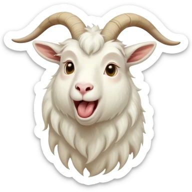 Cinematic Cute Yawning White Goat Portrait Emoji, Head tilted slightly with a dramatic, wide-open yawn, showcasing a soft, downy white fur with delicate horns and gently drooping ears, round eyes barely open in drowsy contentment, Simplified yet irresistibly adorable features, highly detailed, glowing with a soft, cozy glow, high shine, relaxed yet expressive, stylized with a touch of whimsy, bright and endearing, soft glowing outline, capturing the essence of a sleepy yet affectionate goat, so drowsy it feels like it could stretch out of the screen and curl up for a nap! sticker