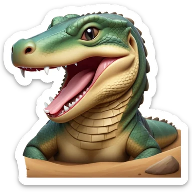 Cinematic Realistic Cute Yawning Komodo Dragon Portrait Emoji, Head tilted slightly with a dramatic, wide-open yawn, showcasing a soft, rugged scaled hide with subtly drooping features and half-closed, drowsy eyes rendered in authentic detail, high shine, relaxed yet expressive, styled with a dash of natural desert charm, soft glowing outline, capturing the essence of a sleepy yet affectionate Komodo dragon that appears ready to stretch out for a deep, restful nap! sticker