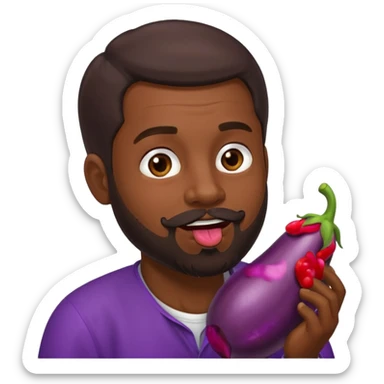 Dominican man with a beard licking eggplant sticker