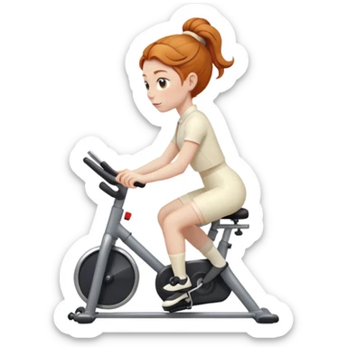 Ginger girl chignon riding stationary bike cream outfit sticker