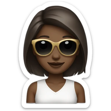 Dark Brown hair girl white skin with gold sunglasses smiling sticker