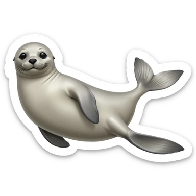 cinematic-seal-realistic-full-body-lounging-emoji,-sleek-body-stretched,-short-smooth-fur-glinting-in-the-sea-breeze,-flippers-tucked-comfortably-beneath-its-body,-large-dark-eyes-filled-with-playful-curiosity sticker