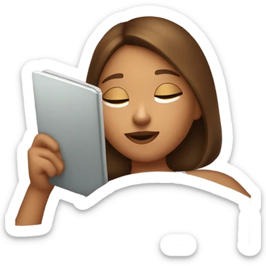 A girl laying in bed reading on her kindle sticker
