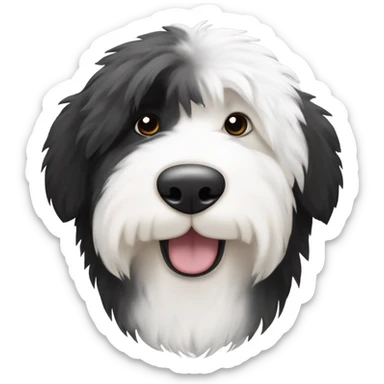 Old English sheepdog with a half and half face like a black and white cookie sticker