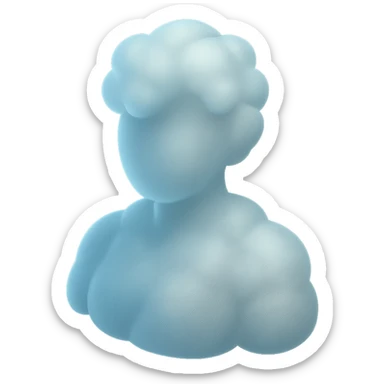 person made entirely of white fluffy convex clouds, shoulder up, front view, matte glass style sticker