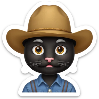 combine the cowboy empjis with a bclack cat emoji and make it have a black thick moustache over the cat wiskers sticker