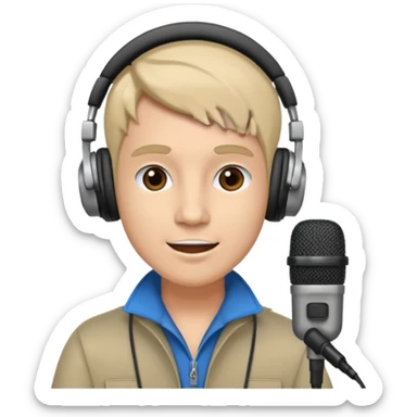 a radio host with headphone and microphone sticker