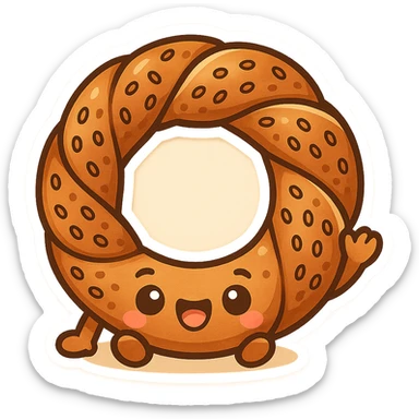 a simit, the Turkish sesame bagel, fun and appealing style, cute and colorful cartoon illustration sticker