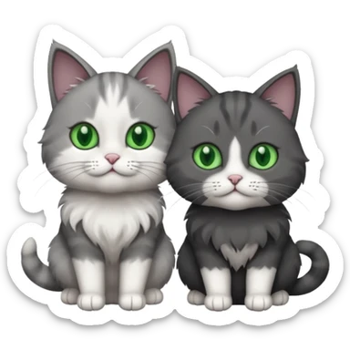2 different coloured grey cats including one dark grey and white cat and one completely solid dark grey cat with green eyes and only white paws sticker