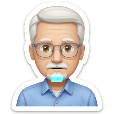 old guy, swept back white hair, blocky face, rectangle frame glasses, goatee, no moustache sticker