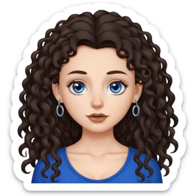 white girl, dark brown long slightly curly hair , skinni but with big breast , septum piercing on nose, beautiful dark gray-blue eyes, sticker