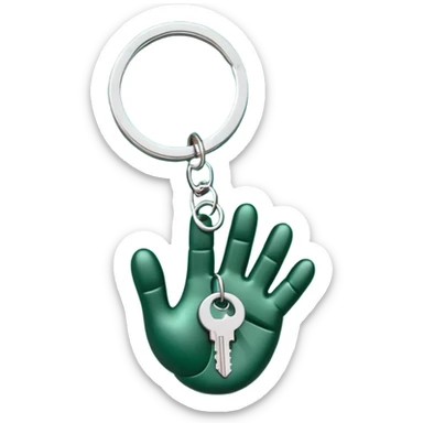 keyring with keys on a dark green palm-shaped keychain sticker