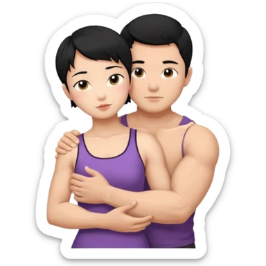 buff Asian Man black hair hugging girl with black pixie cut  sticker