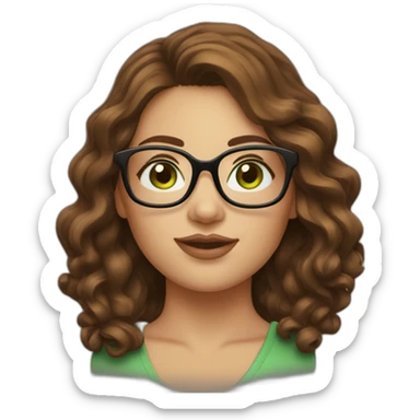 curvy-woman-with-wavy-brown-hair-square-glasses-green-eyes sticker