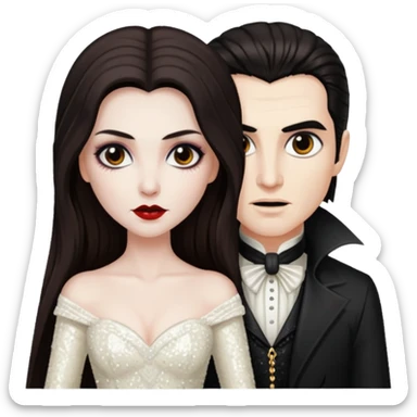Bride of Dracula with long dark brown hair, ivory sequin outfit sticker