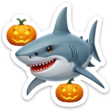 Shark with jack-o-lantern head sticker
