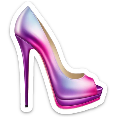 Realistic isolated top view of a pair of Jimmy Choo metallic pastel lavender,hot pink,royal purple and magenta ombre stiletto high heel shoes. sticker