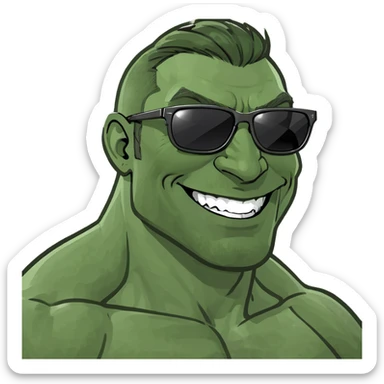 gigachad style muscular man emoji smiling from side profile, humorous exaggerated chin and facial features, Twitch emoji style for Twitch.tv/wisko channel sticker