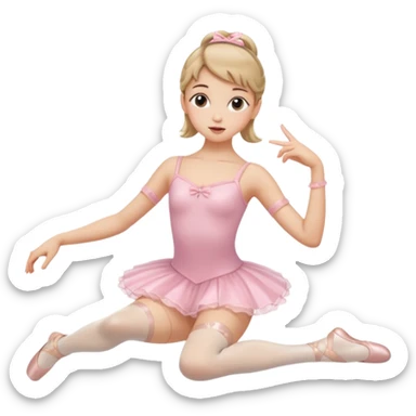 Una chica con vestuario de bailarina con las piernas flexionadas, el dedo índice en la boca, el tren superior inclinado hacia la izquierda y con la cadera proyectada hacia la izquierda sticker