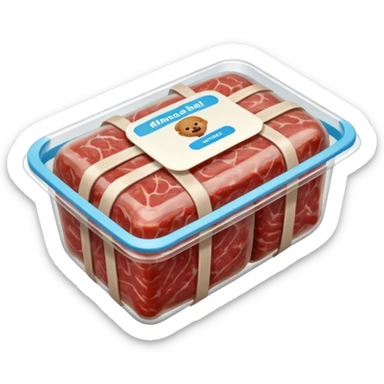 A 3D cartoon pack of minced meat wrapped in transparent plastic, supermarket-style packaging, Memoji-style. sticker