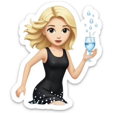 A woman in a black dress with blonde hair whos just had water poured on her so her makeup is running sticker