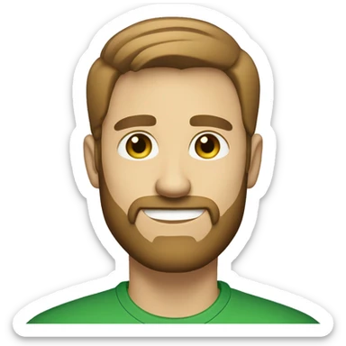 Create a cartoon-like emoji of a man with short, light brown hair, trimmed beard, light skin, and green eyes. Use bold lines and a solid background, keeping the style simple and clean, without exaggerated features. sticker