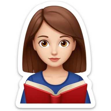 Pretty white girl with brown eyes and brown hair reading a romantic book sticker
