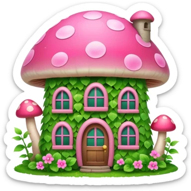 Pink girly mushroom house covered in vines sticker
