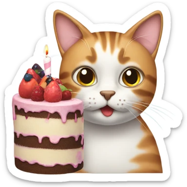 Cat with birthday cake  sticker