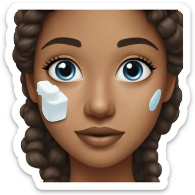 White Skin care on white freackles skin of a brunett blue eyed girl using skin care products the text on it is caudalie and ordinary brand sticker