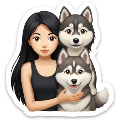  asiatic girl in the black tank top with long black  hair and a husky sticker