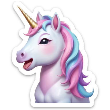Cinematic Cute Yawning Unicorn Pony Portrait Emoji, Head tilted slightly with a dramatic, wide-open yawn, showcasing a petite, softly glowing form with a gently drooping mane, a subtle, shimmering horn and sleepy, half-closed eyes, Simplified yet irresistibly adorable features, highly detailed, glowing with a soft, cozy pastel glow, high shine, relaxed yet expressive, stylized with a dash of whimsical enchantment, soft glowing outline, capturing the essence of a drowsy yet affectionate unicorn pony that appears ready to stretch and yawn its way off the screen! sticker