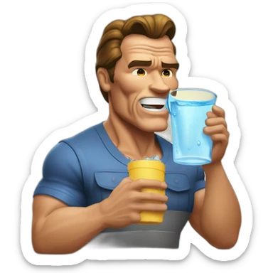 Arnold Schwarzenegger drinking water in a jug sticker