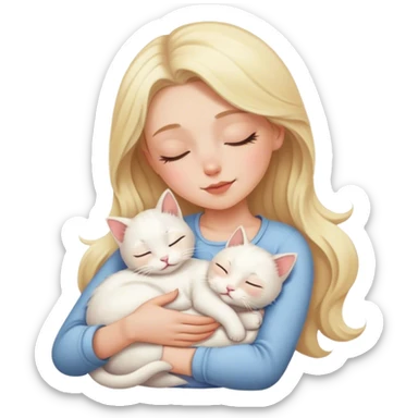 White kitty sleeping on blonde white girl's lap sticker