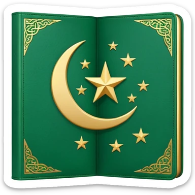 Closed Quran with the Islamic Symbol on it (moon and star) green from left to right sticker