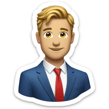 man in blue suit, white shirt and red tie sticker