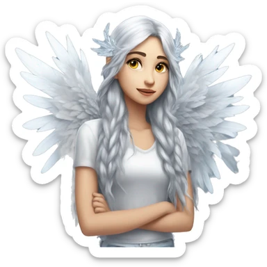 big wings, silver, feather, icy ,snowflake, Beautiful, fairy, long hair sticker