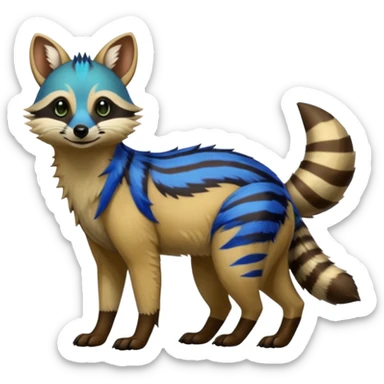 Shiny Green Cobalt Blue Glossy Aardwolf-Maned-Numbat-Tanuki-Genet-Bobcat-fusion-animal-hybrid-creature, full body sticker