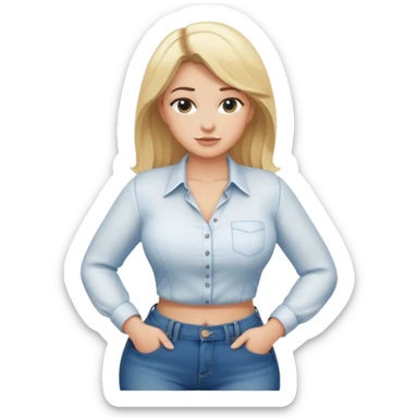 blonde woman with a voluptuous figure, bending forward, fully clothed, safe for work sticker