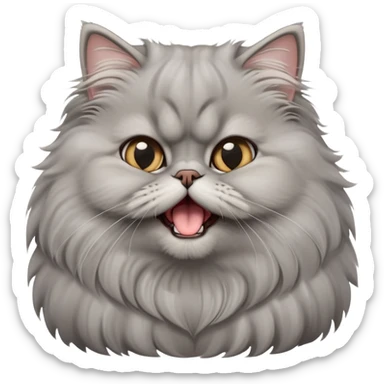cinematic-adorable-big-eyed-fluffy-grey-persian-cat-portrait-emoji,-head-tilted-playfully-with-a-cute,-exaggerated-yawn,-fluffy-grey,-simplified-yet-irresistibly-cute-features sticker