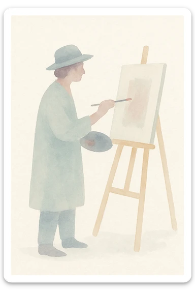 a painter at an easel, impressionist style sticker