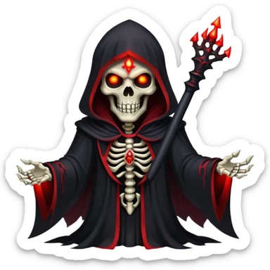 evil dark skeleton lich with black robes and red glowing eyes sticker